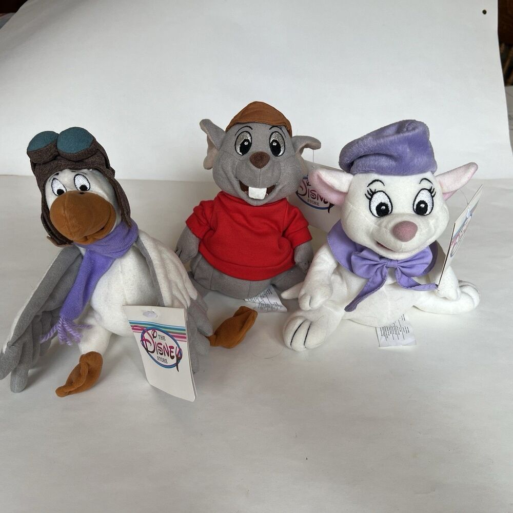 Disney Store The Rescuers Bean Bag Plush Lot VTG 90s Bernard Miss Bianca Orville
